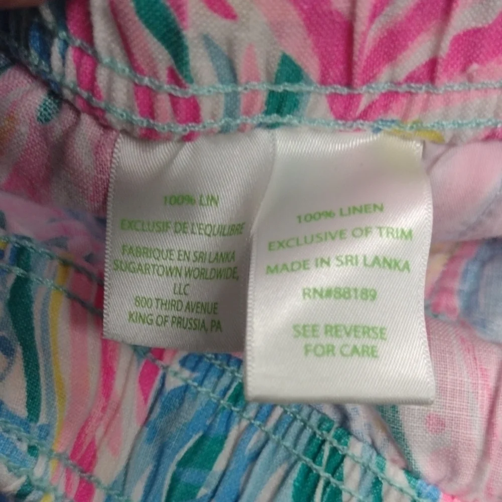 Lilly Pulitzer 100% linen Pink and Blue Tropical Pants - Picture 16 of 16